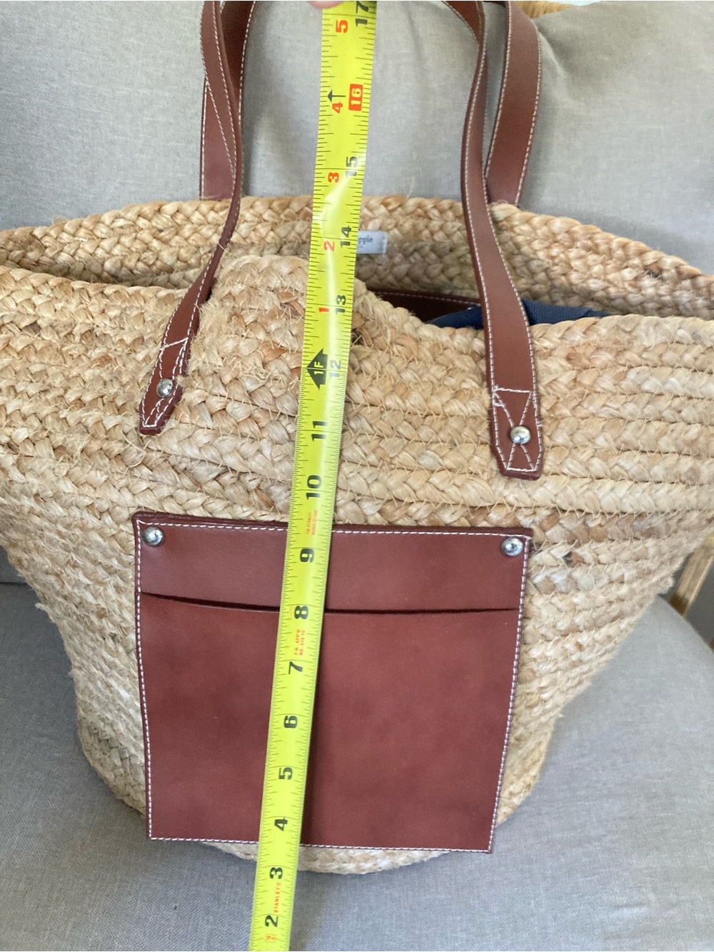 Haute Hippie Large Woven Straw Tote Coastal Boho Market Beach Bag Cognac - Picture 5 of 5